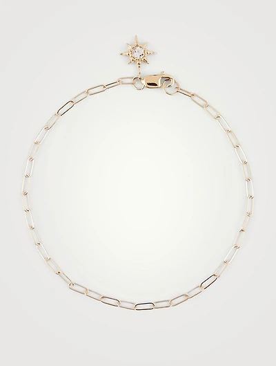 Starburst 14K Gold Paper Clip Chain Bracelet With White Topaz