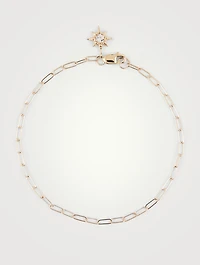 Starburst 14K Gold Paper Clip Chain Bracelet With White Topaz