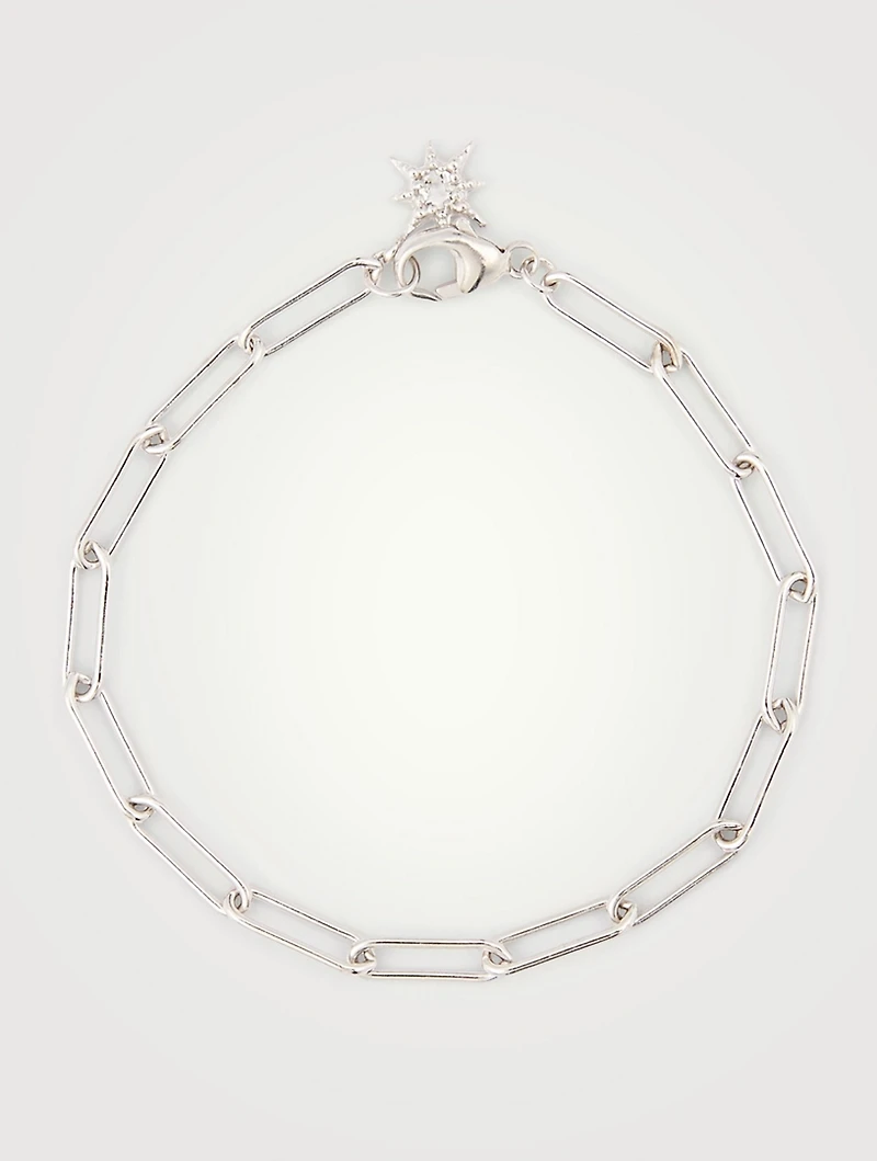 Starburst Silver Paper Clip Chain Bracelet With White Topaz