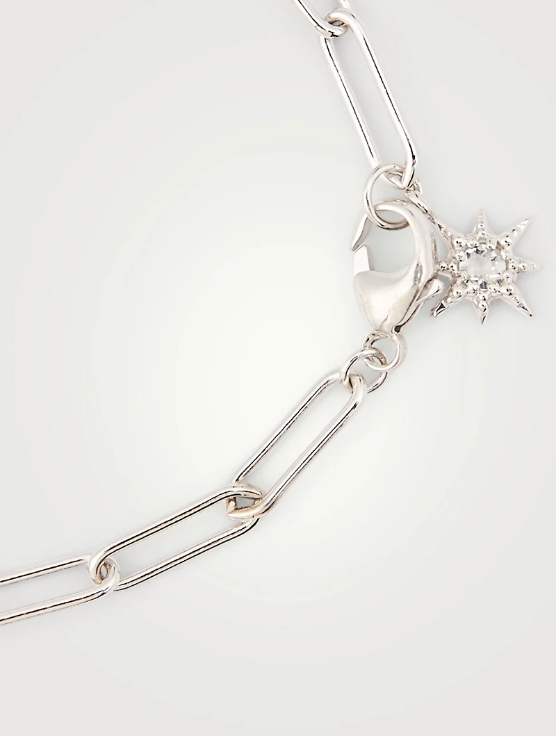 Starburst Silver Paper Clip Chain Bracelet With White Topaz
