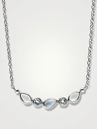 Mini Classique Curved Bar Necklace With Moonstone And White Topaz
