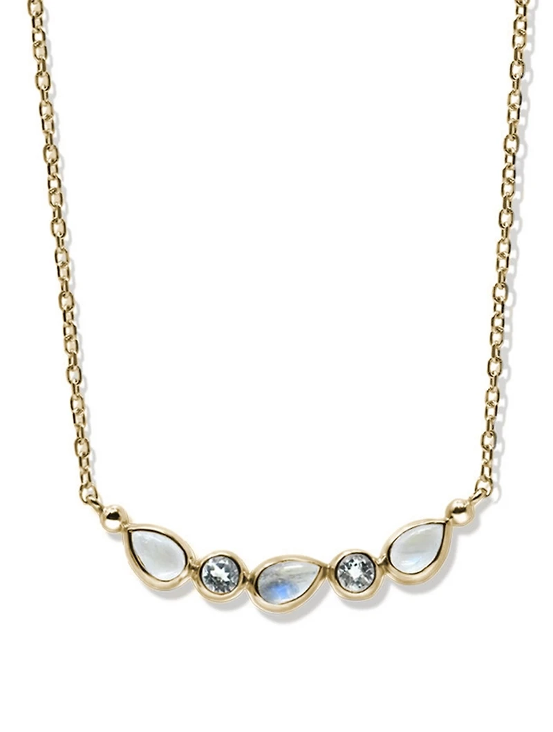 Mini Classique 14K Gold Curved Bar Necklace With Moonstone And White Topaz