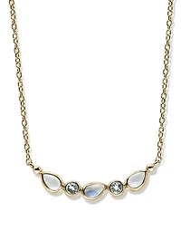 Mini Classique 14K Gold Curved Bar Necklace With Moonstone And White Topaz