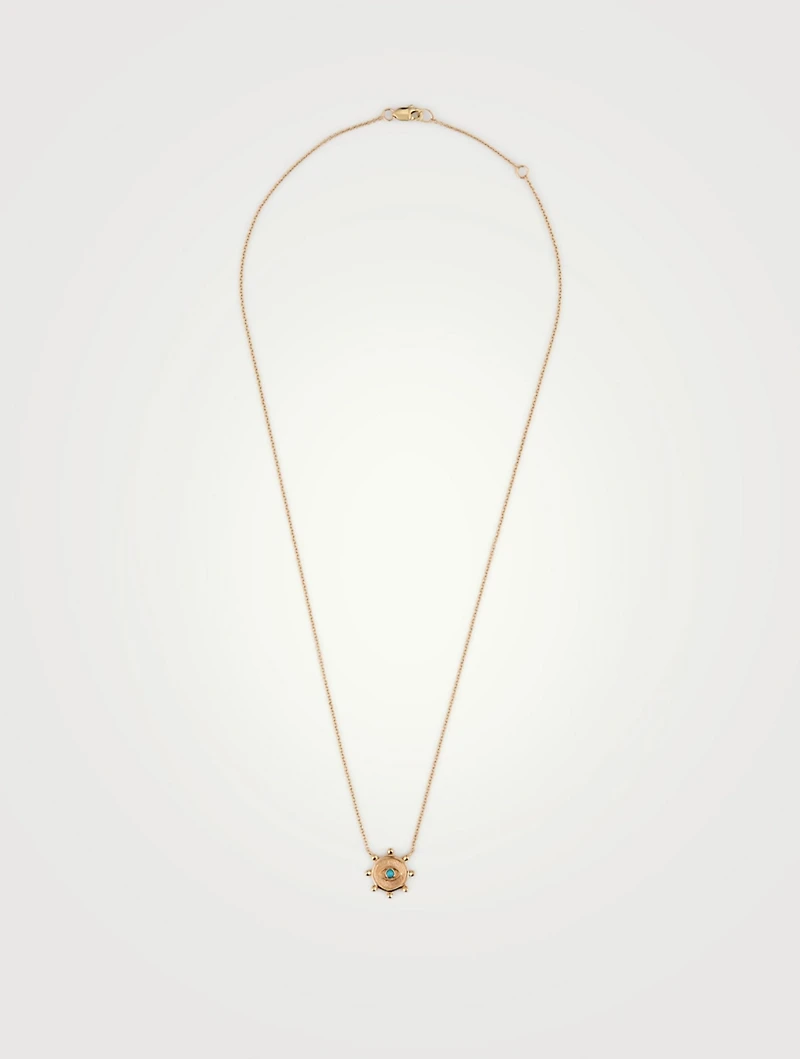 Dew Drop 14K Gold Marine Evil Eye Pendant Necklace With Turquoise