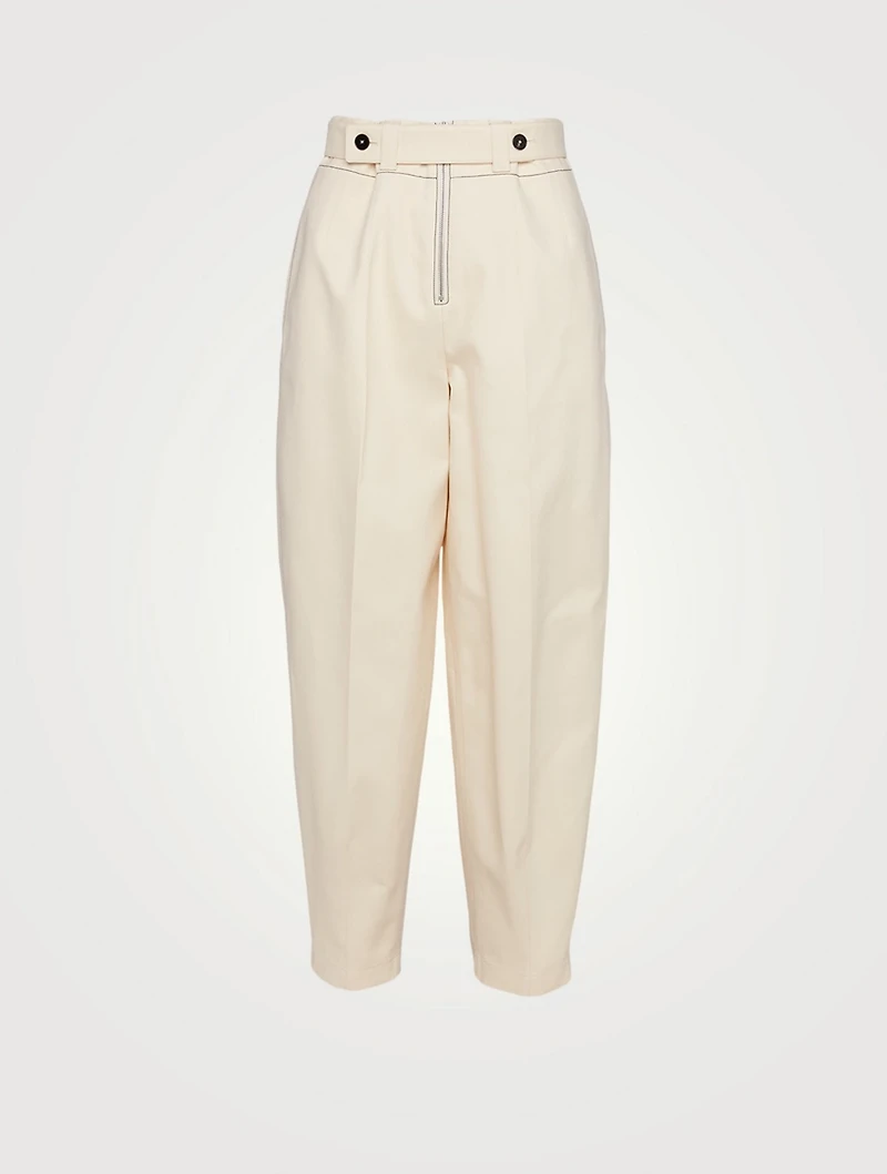 Cotton Tapered Pants With Darted Ankle
