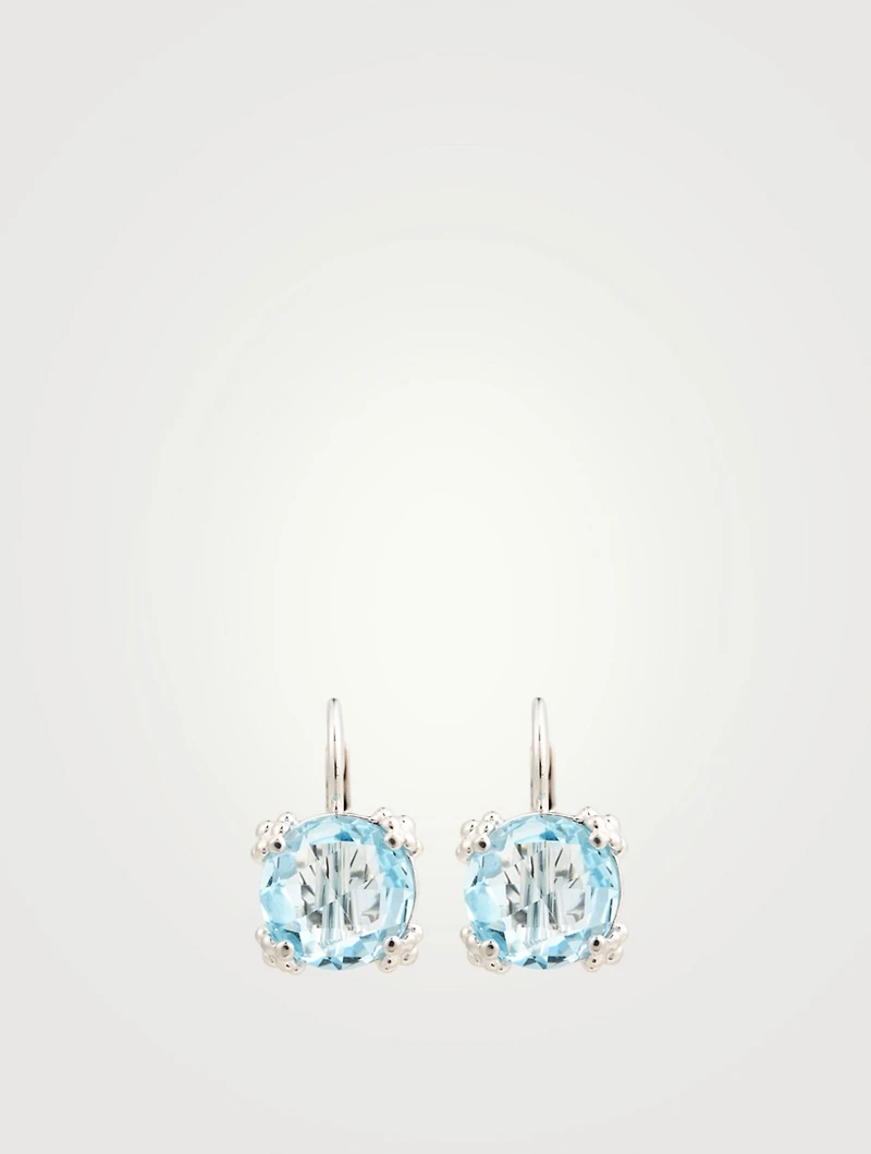 Dew Drop Silver Cluster Earrings With Blue Topaz