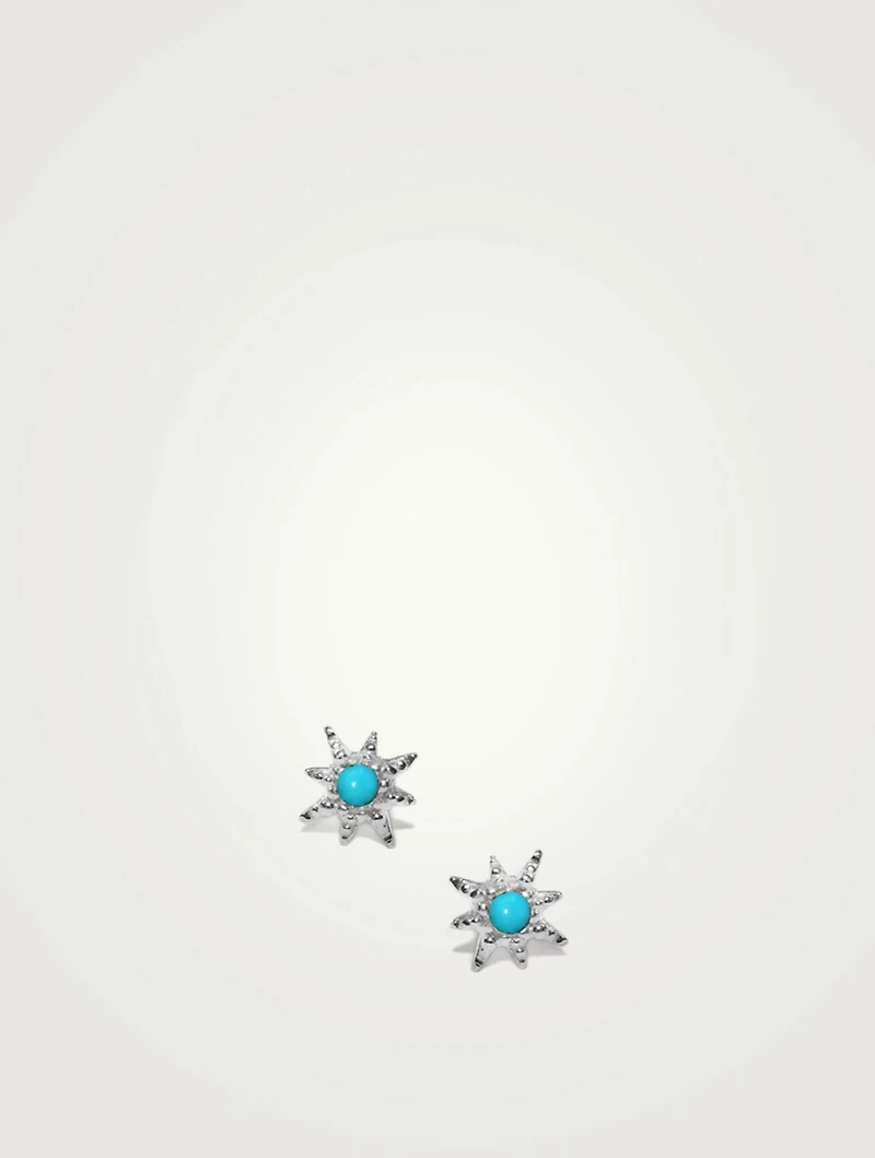 Micro Aztec Silver Starburst Stud Earrings With Turquoise