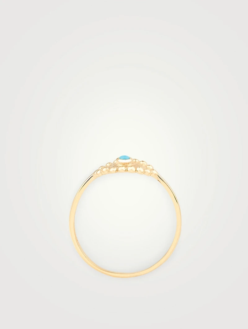 Dew Drop 14K Gold Evil Eye Ring With Turquoise