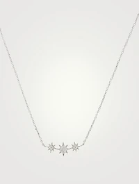 Micro Aztec Silver North Star Bar Necklace With White Sapphire