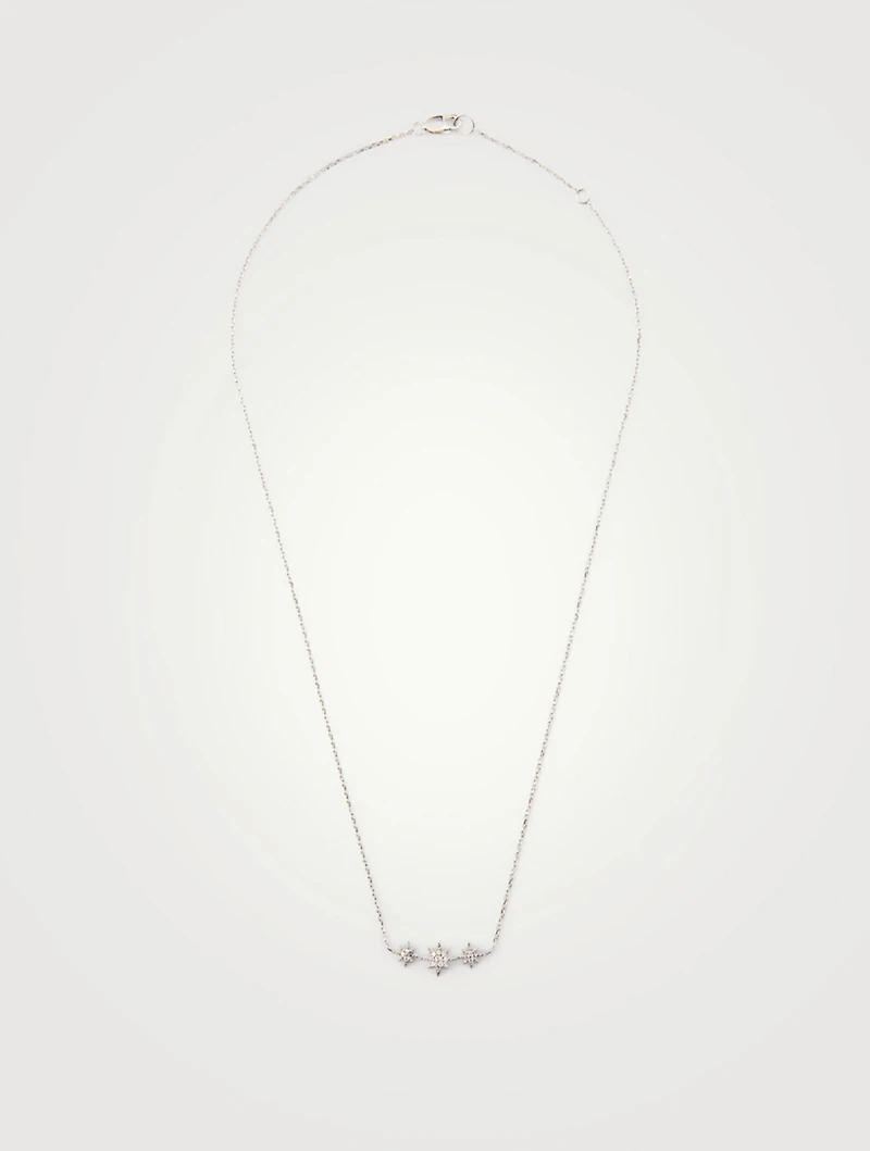 Micro Aztec Silver North Star Bar Necklace With White Sapphire