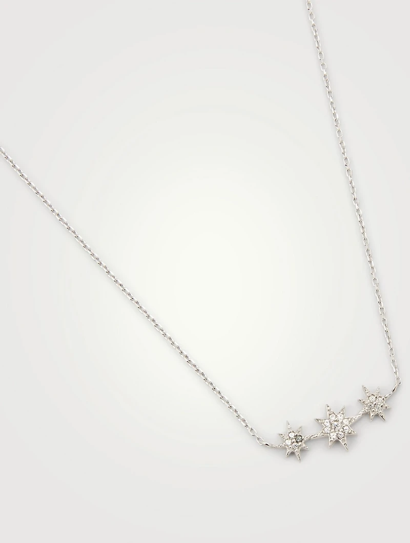 Micro Aztec Silver North Star Bar Necklace With White Sapphire