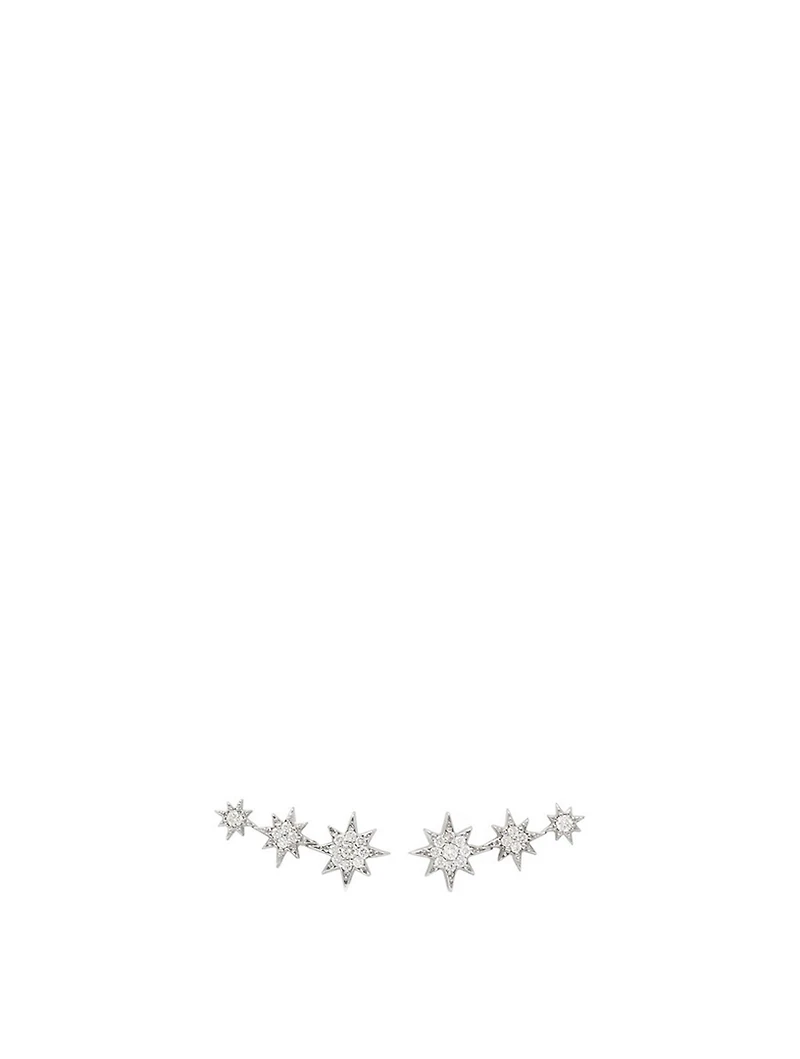Aztec Silver North Star Trio Stud Earrings With White Sapphire