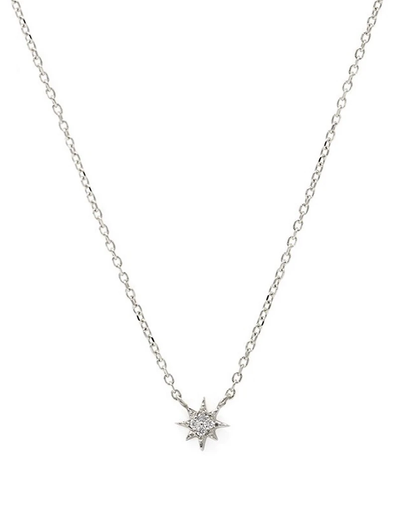 Micro Aztec Silver North Star Necklace With White Sapphire