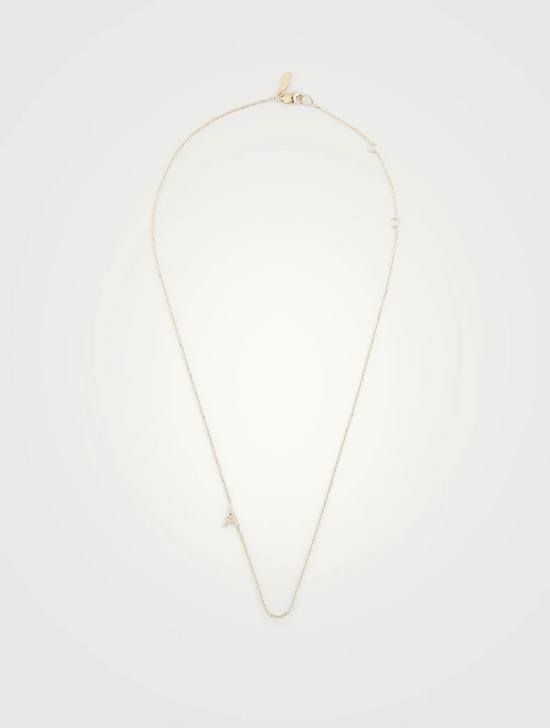 Love Letter Gold A Initial Necklace With Pavé Diamonds
