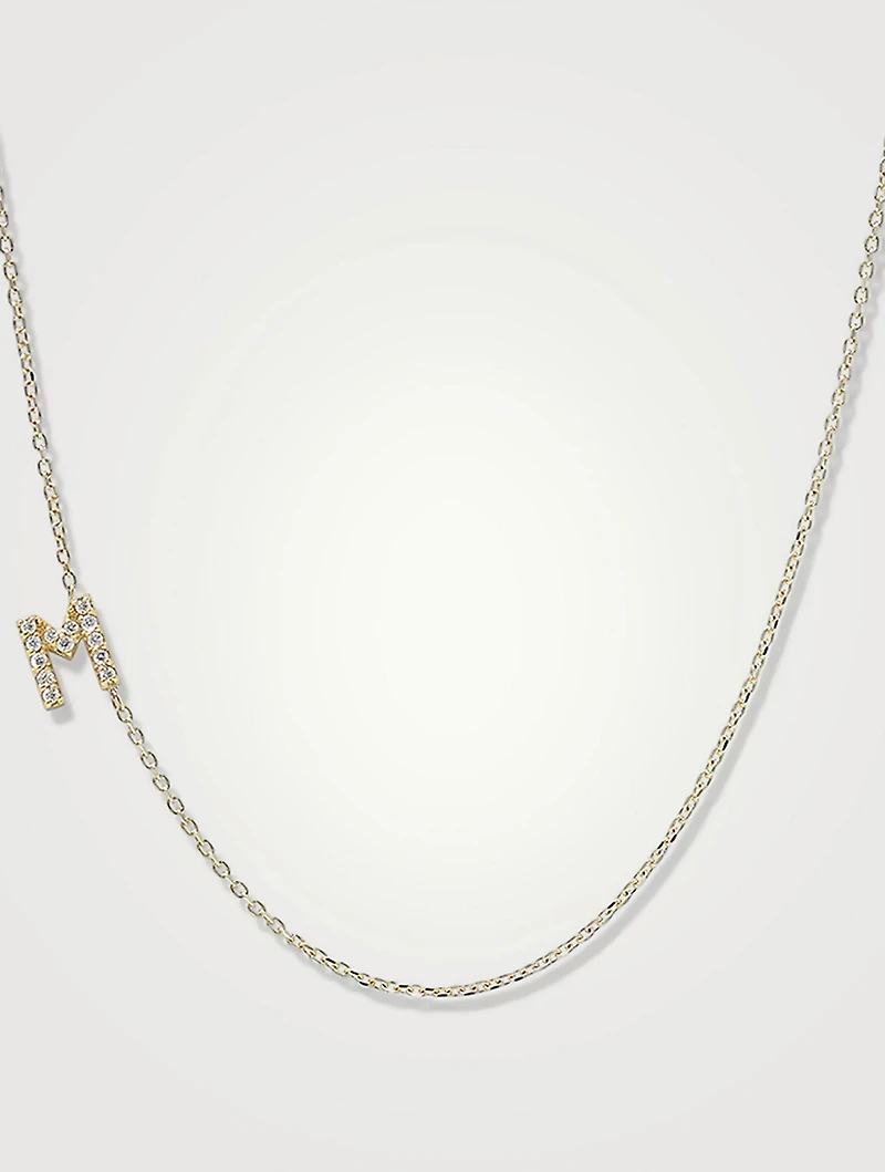 Love Letter Gold M Initial Necklace With Pavé Diamonds