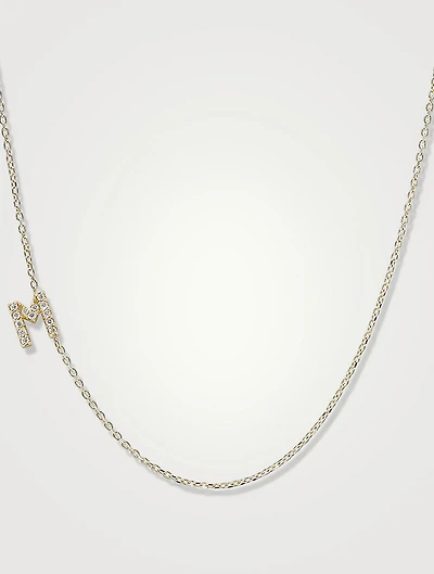Love Letter Gold M Initial Necklace With Pavé Diamonds