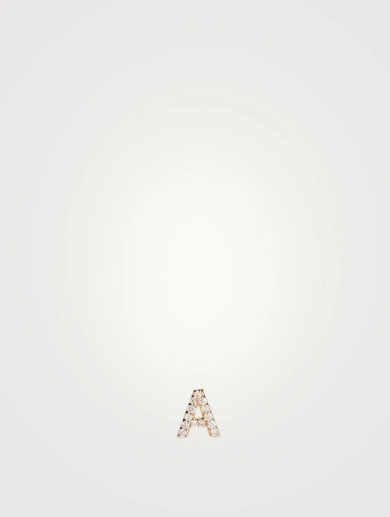 Love Letter Gold A Initial Stud Earring With Pavé Diamonds
