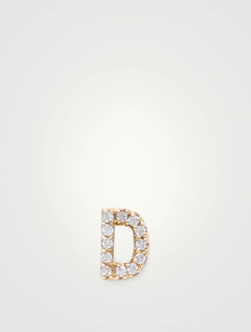 Love Letter Gold D Stud Earring With Diamonds
