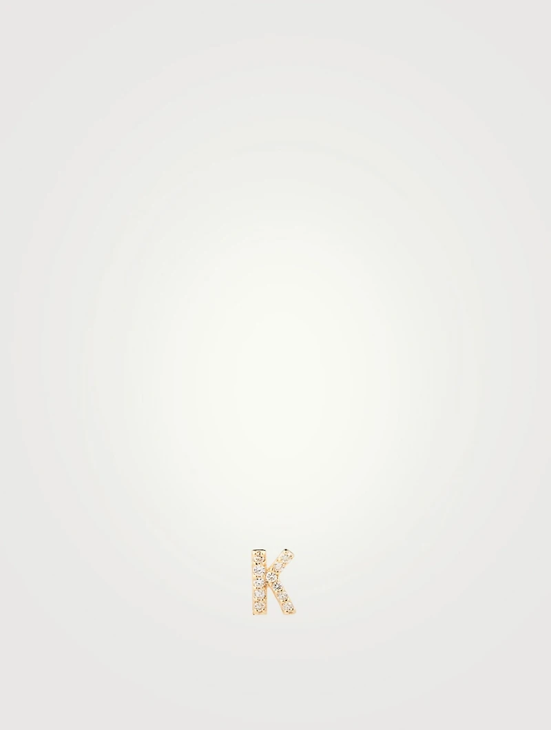 Love Letter Gold K Initial Stud Earring With Pavé Diamonds