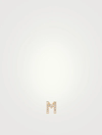Love Letter Gold M Initial Stud Earring With Pavé Diamonds