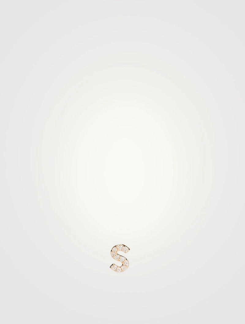 Love Letter Gold S Initial Stud Earring With Pavé Diamonds