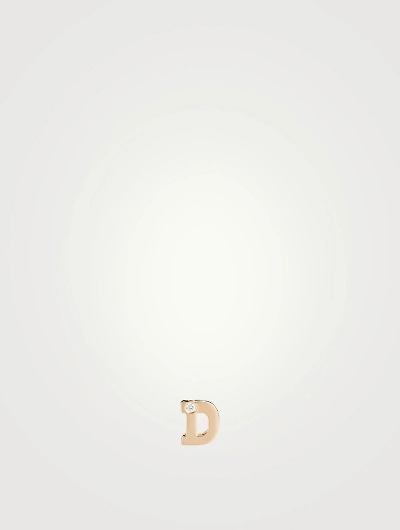 Love Letter 14K Gold D Initial Stud Earring With Diamond