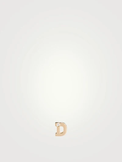 Love Letter 14K Gold D Initial Stud Earring With Diamond