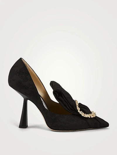 Lyz 100 Jacquard Mules With Crystal Buckle