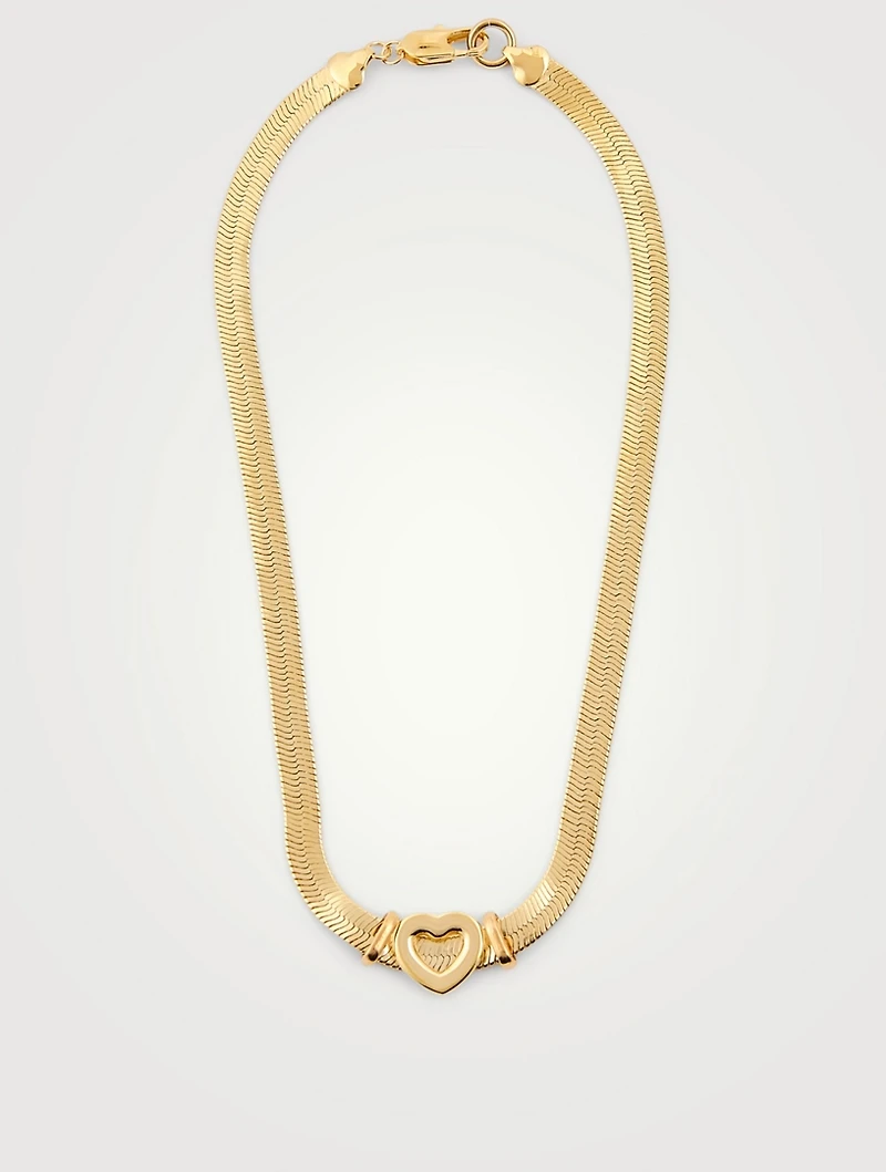 Cuore 14K Gold Plated Herringbone Chain Necklace