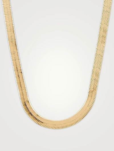 18-Inch 14K Gold Plated Omega Herringbone Chain Necklace