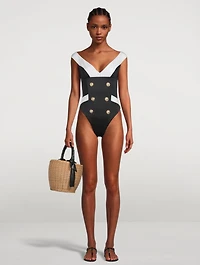 Double-Breasted One-Piece Swimsuit