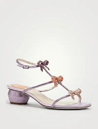 Caterina 40 Crystal Satin Heeled Sandals With Bows