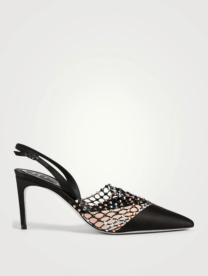 Galaxia 75 Satin And Crystal-Net Slingback Pumps