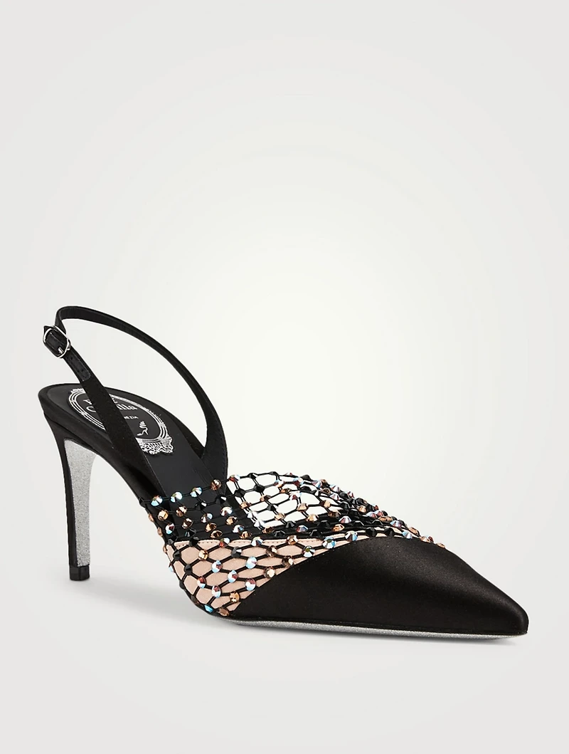 Galaxia 75 Satin And Crystal-Net Slingback Pumps