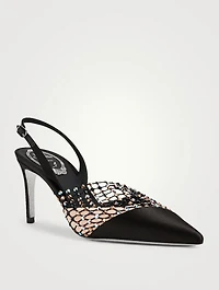 Galaxia 75 Satin And Crystal-Net Slingback Pumps