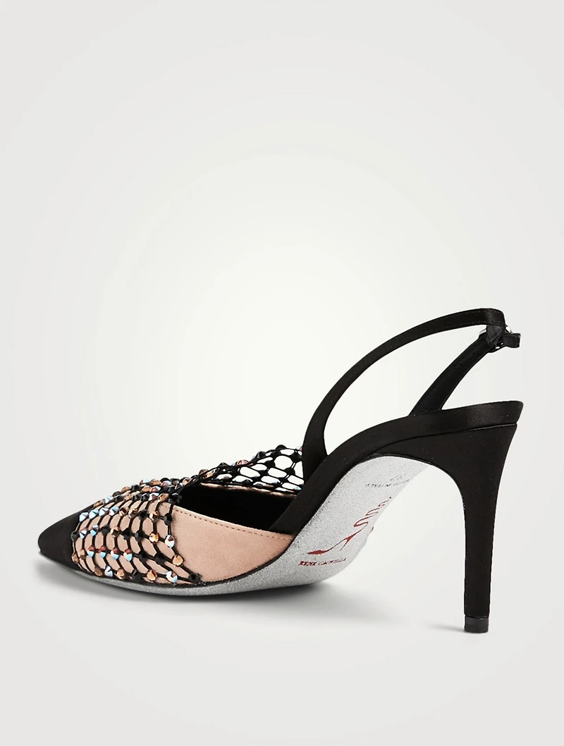 Galaxia 75 Satin And Crystal-Net Slingback Pumps