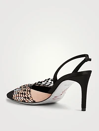 Galaxia 75 Satin And Crystal-Net Slingback Pumps
