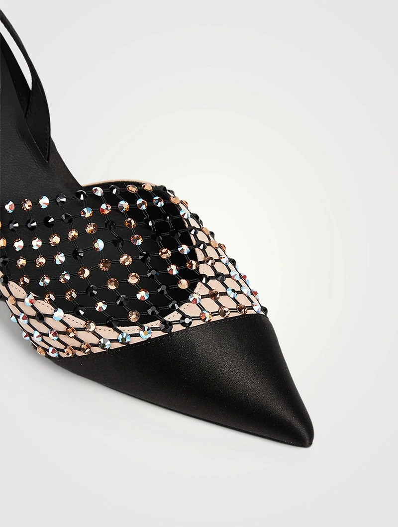 Galaxia 75 Satin And Crystal-Net Slingback Pumps