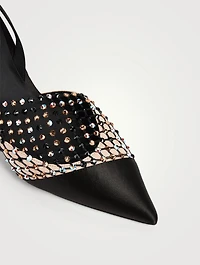 Galaxia 75 Satin And Crystal-Net Slingback Pumps