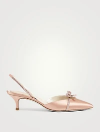 Satin Slingback Pumps With Crystal Bow