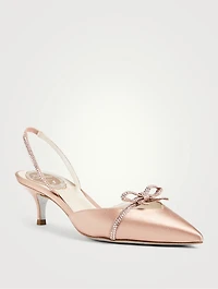Satin Slingback Pumps With Crystal Bow