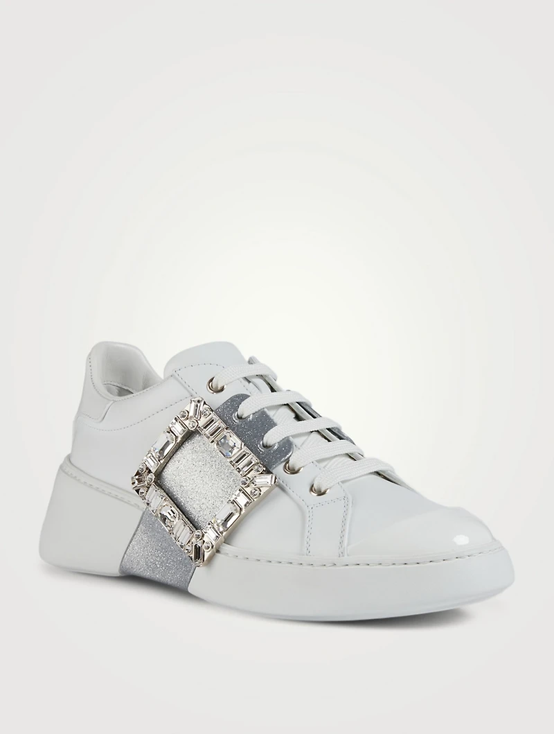 Viv' Skate Glitter Strass Buckle Leather Sneakers