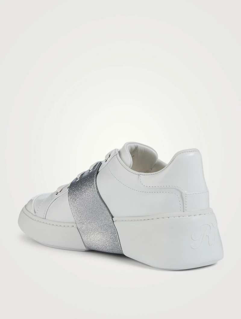 Viv' Skate Glitter Strass Buckle Leather Sneakers