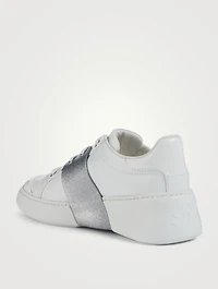 Viv' Skate Glitter Strass Buckle Leather Sneakers