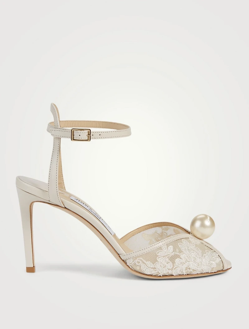 Sacora 85 Floral Lace Heeled Sandals With Pearl