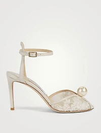 Sacora 85 Floral Lace Heeled Sandals With Pearl