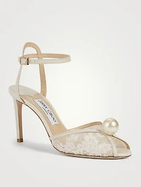 Sacora 85 Floral Lace Heeled Sandals With Pearl