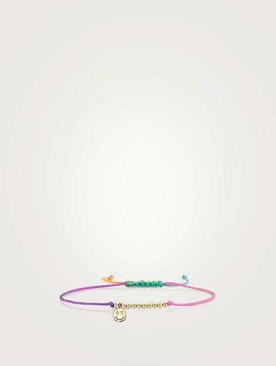 Cord Bracelet With 14K Gold Diamond Happy Face Charm