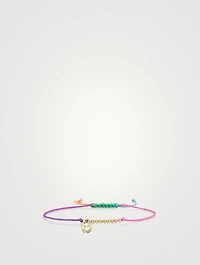 Cord Bracelet With 14K Gold Diamond Happy Face Charm