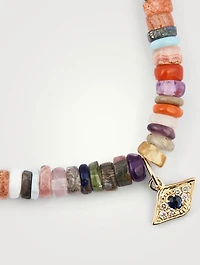 Rainbow Heishi Beaded Bracelet With Diamond & Sapphire Evil Eye Charm